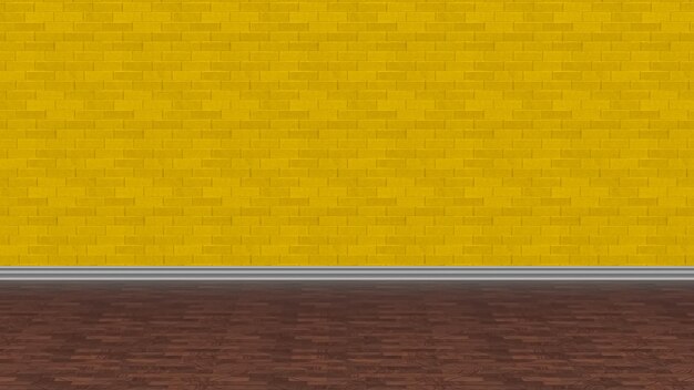 Yellow brick and wood background 4k wallpaper interior parquet illustration rendering 3d