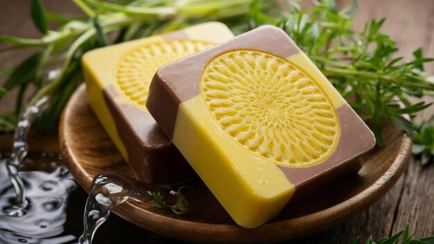 Yellow and brown natural handmade spa soap bar