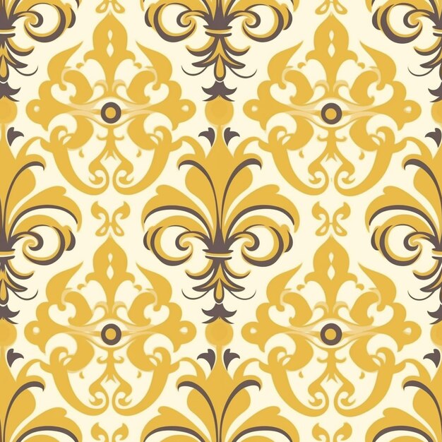 Photo a yellow and brown pattern with fleurons on a white background generative ai