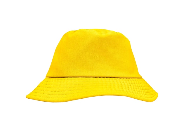 Foto cappello a secchio giallo isolato su sfondo bianco