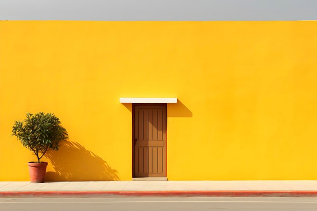 Yellow Building With Potted Plant AI generated