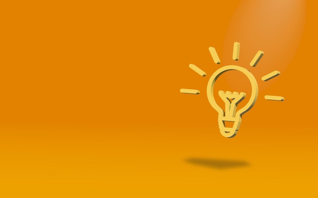 yellow bulb sign symbol on yellow background. 3d rendering illustration. premium photo