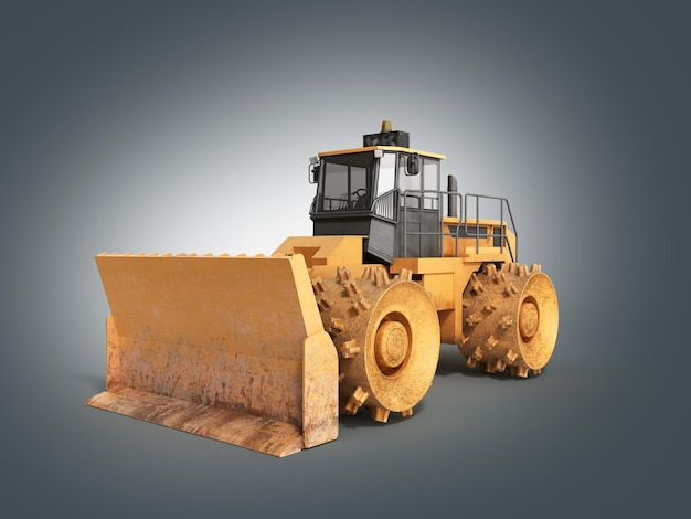 Photo yellow bulldozer 3d render isolated on grey