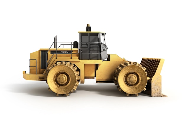 Photo yellow bulldozer 3d render isolated on white