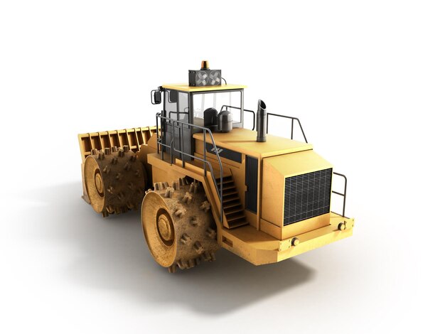 Photo yellow bulldozer 3d render on white