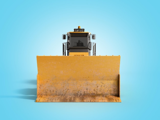 Yellow Bulldozer front 3d render on blue