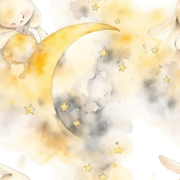 Желтый кролик с луной Иллюстрация детской книги