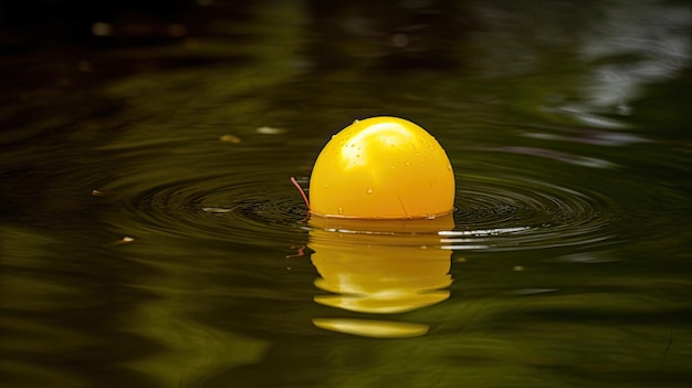 Желтый буй плавает в воде.