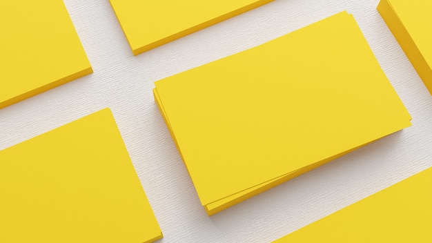 Yellow business cards 3D Render