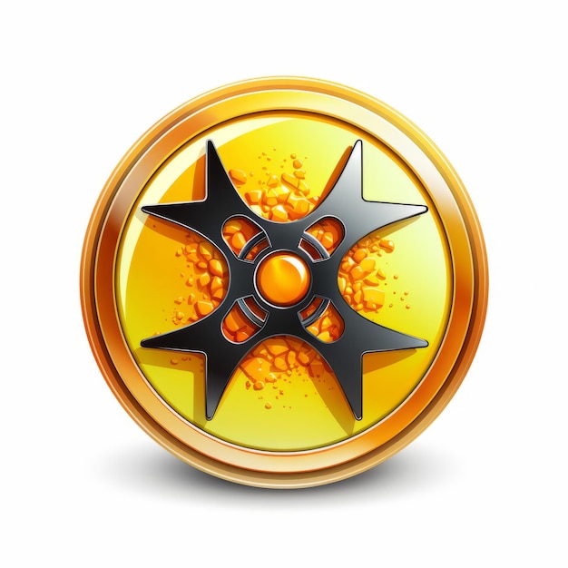 a yellow button with a black star on it