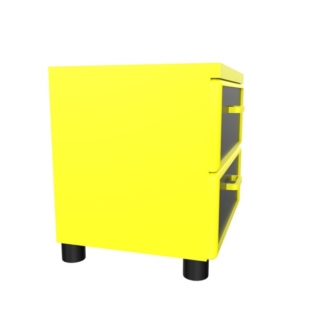 A yellow cabinet with drawers that have the number 2 on it.