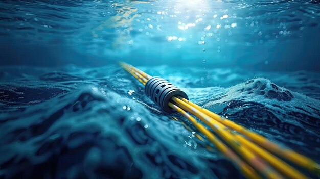 A yellow cable is in the water