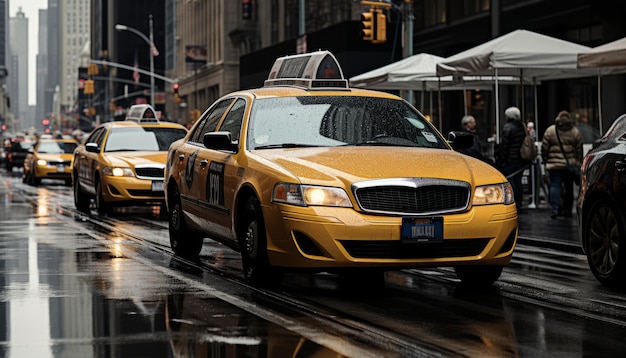 Yellow cabs in motion blur on bustling nyc street vibrant color tones 16k super quality