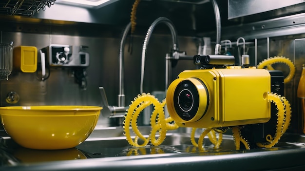 Photo yellow camera on sink