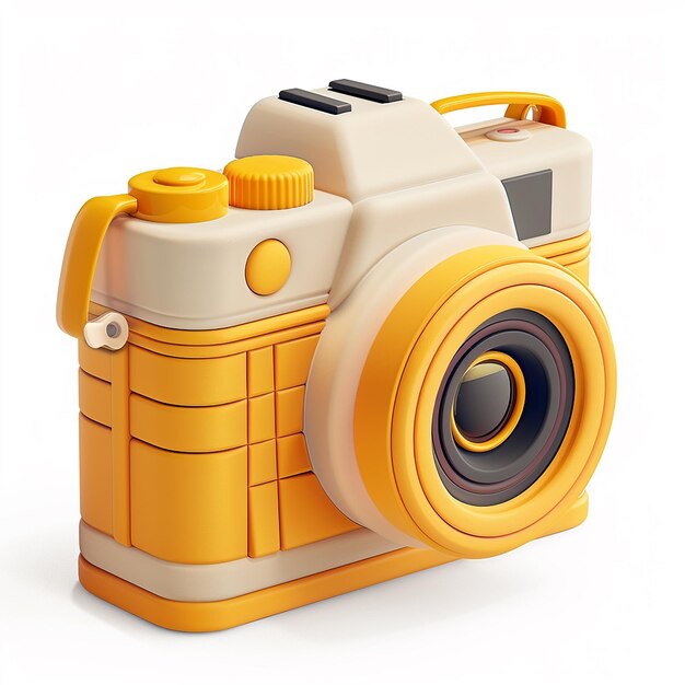 a yellow camera with a white stripe on the top