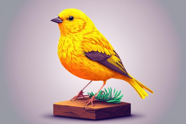 Yellow canary bird perched in softbox