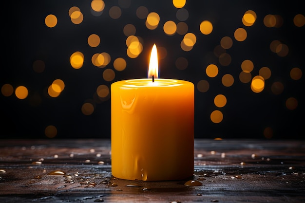 Yellow candles and Bokeh Lights darkness background