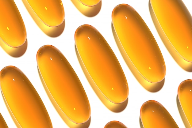 Photo yellow capsule vitamin, medical, medicine 3d render