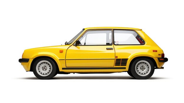 yellow car is shown on a white background