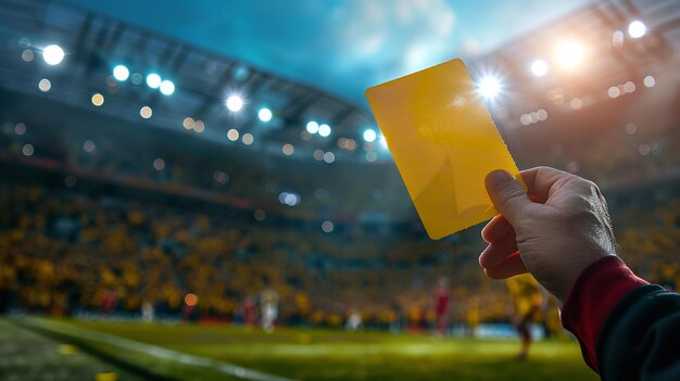 Photo a yellow card in a stadium with a person holding it