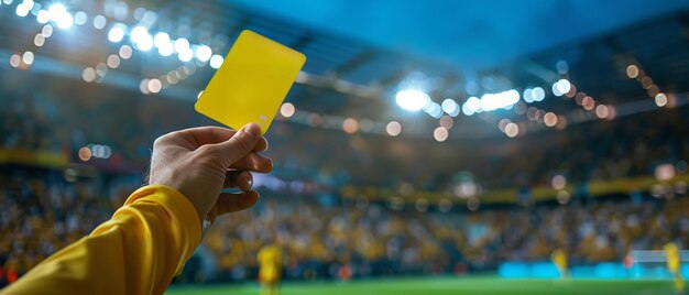 Photo a yellow card in a stadium with a person holding a yellow card