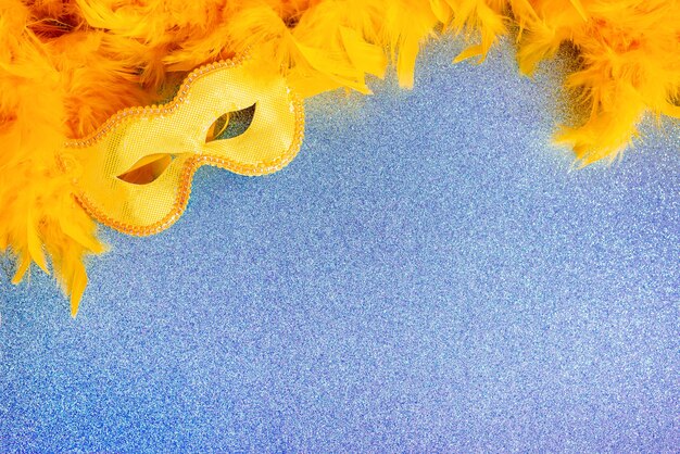 Yellow carnival mask and feathers