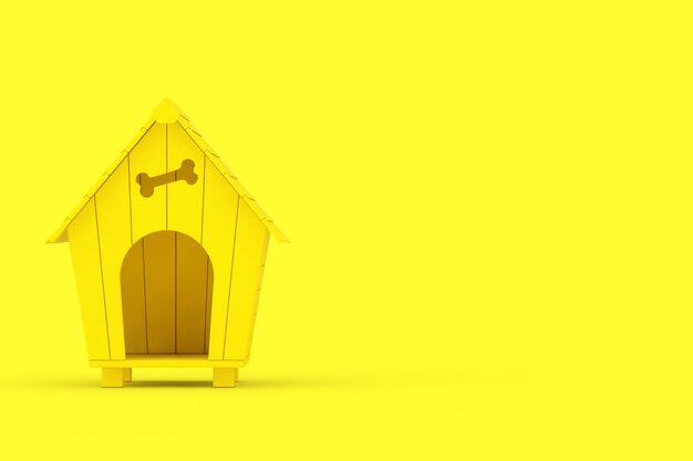 Yellow Cartoon Dog House in Duotone Style on a yellow background. 3d Rendering