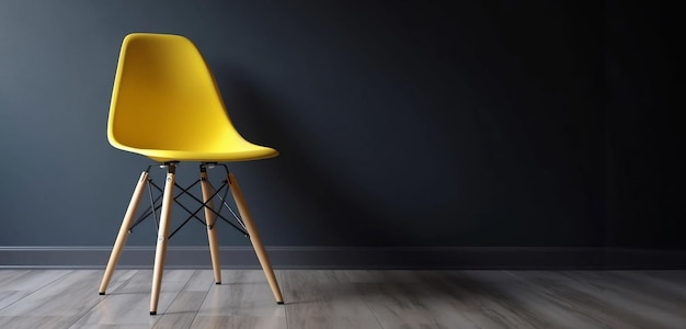 Photo yellow chair in a dark room with wooden legs copy space