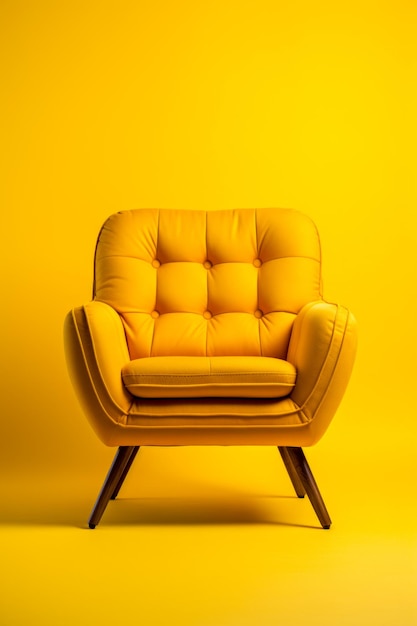 Yellow chair sitting in front of bright yellow wall Generative AI