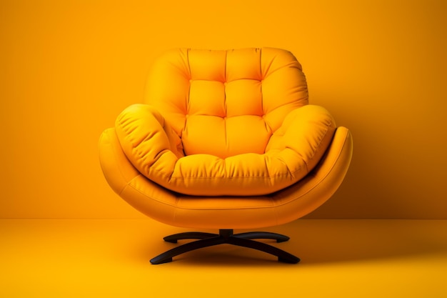 Yellow chair sitting on top of black metal base Generative AI