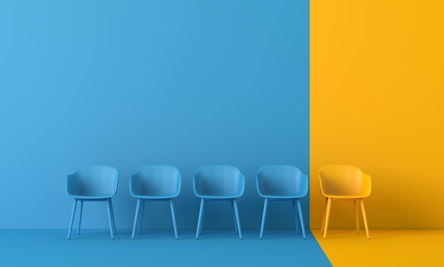 Yellow chair standing out from the crowd business concept d rendering