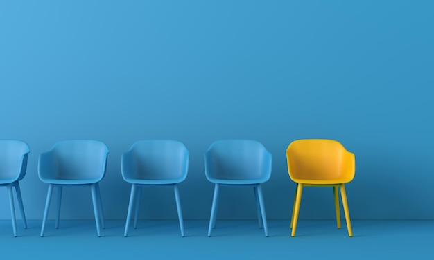 Yellow chair standing out from the crowd business concept d rendering