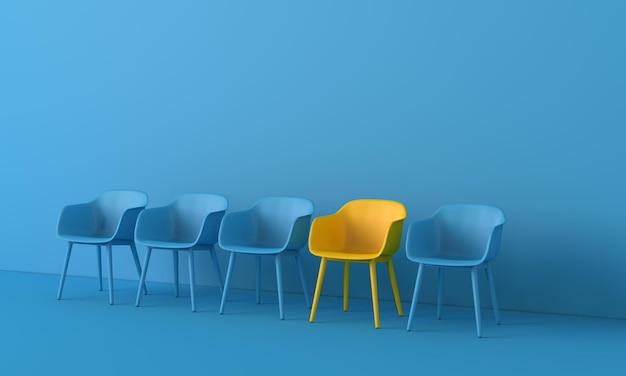 Yellow chair standing out from the crowd business concept d rendering