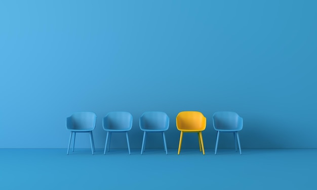 Yellow chair standing out from the crowd business concept d rendering
