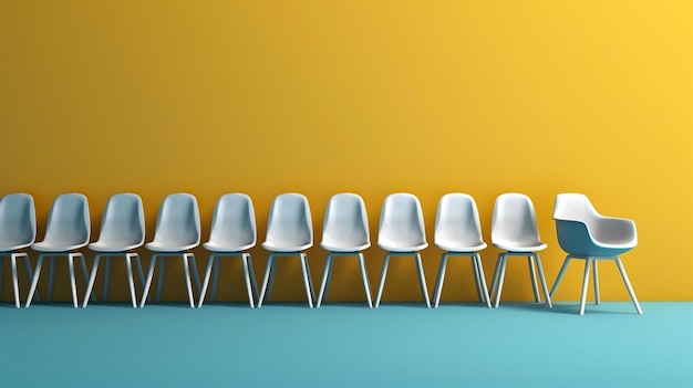 Yellow Chair Standing Out Among White Chairs AI