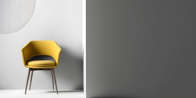 A yellow chair in a white room with a white wall behind it.