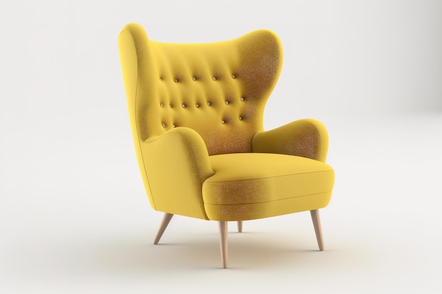 A yellow chair with a round back that says'the chair is yellow '