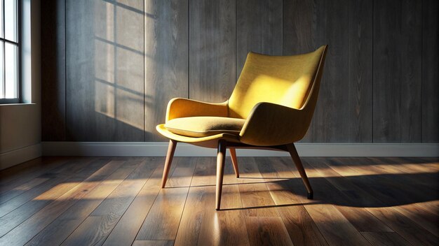 Photo a yellow chair with a yellow cushion sits against a wooden wall