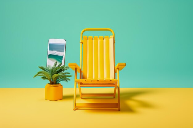 Photo yellow chaise lounge on turquoise yellow background