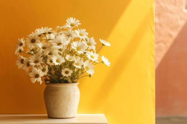 Yellow Chamomile Daisy Bouquet 3D Interior Mockup Ai generative