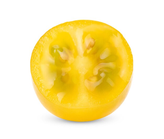흰색 배경에 고립 된 노란색 체리 토마토