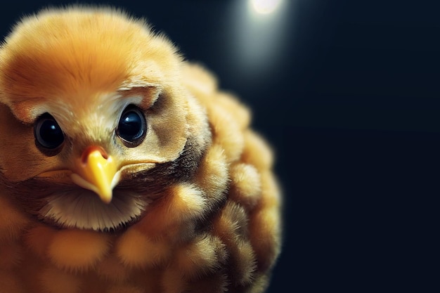 Yellow chick on dark background studio