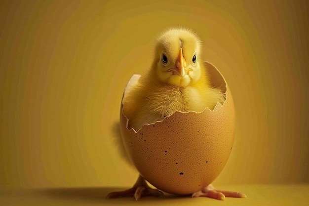 желтый цыпленок вылупляется из яйца
