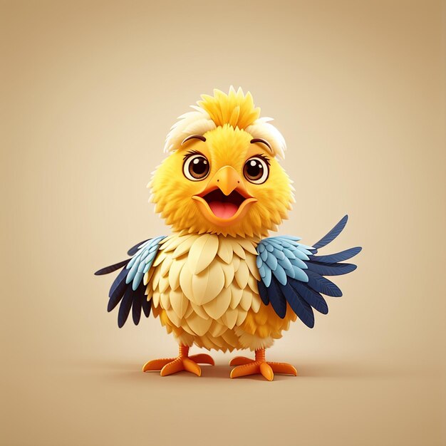 Photo a yellow chicken with wings open and a blue wings on the back
