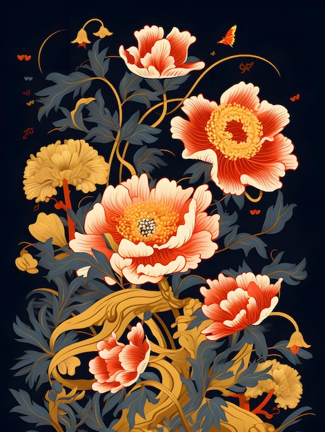 Yellow Chinese Flower Illustration