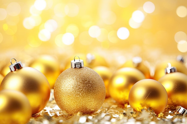 Yellow Christmas Background with Festive Decorations Celebrate the New Year with Gold Red