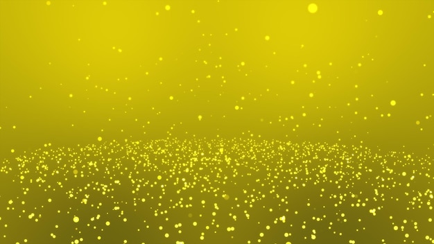 Yellow circle particles bounce on the floor abstract falling bright yellow bouncing particles with flare dust on dark background