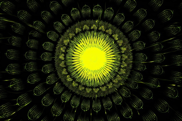 A yellow circle with a pattern of light rays.