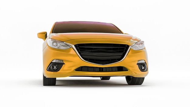 Yellow city car with blank surface for your creative design. 3D rendering.