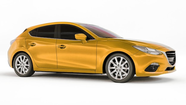 Yellow city car with blank surface for your creative design. 3D rendering.